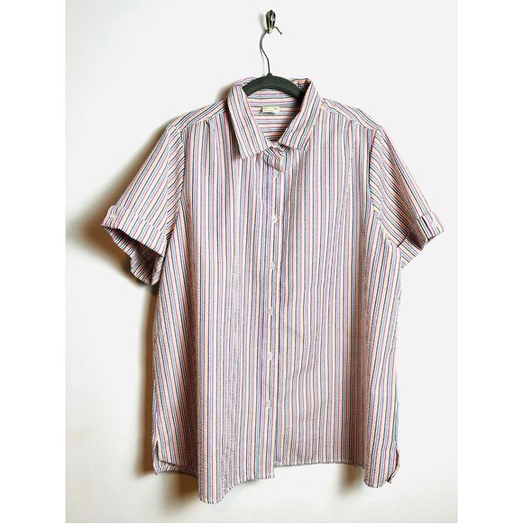 Boca Bay Button Up Shirt Blouse Short Sleeve Seersucker Pink Stripe Women’s - Picture 6 of 10